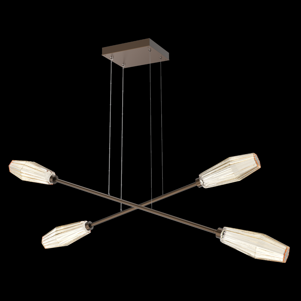 Aalto Double Moda-Flat Bronze-Amber Blown Glass-Stainless Cable-LED 2700K