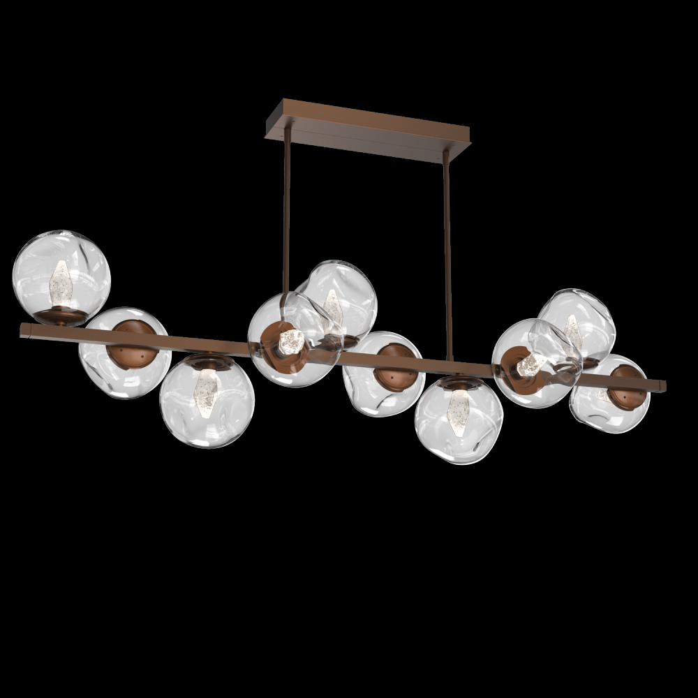 Luna 10pc Twisted Branch-Burnished Bronze-Geo Inner - Clear Outer-Threaded Rod Suspension-LED 3000K