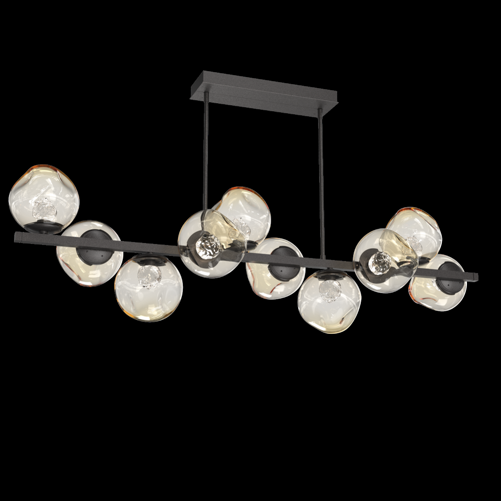 Luna 10pc Twisted Branch-Graphite-Floret Inner - Amber Outer-Threaded Rod Suspension-LED 2700K