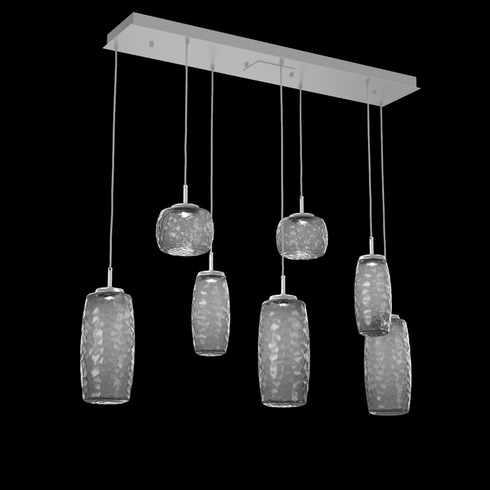 Vessel 7pc Linear Multi-Pendant-Classic Silver-Smoke Blown Glass-Cloth Braided Cord-LED 2700K