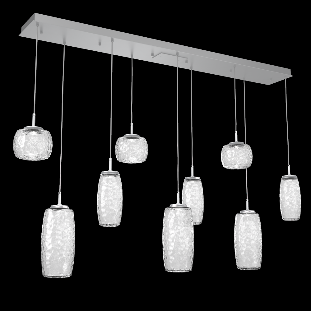 Vessel 9pc Linear Multi-Pendant-Classic Silver-Clear Blown Glass-Cloth Braided Cord-LED 2700K