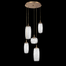 Hammerton CHB0091-05-NB-C-C01-L1 - Vessel 5pc Round Multi-Pendant-Novel Brass-Clear Blown Glass-Cloth Braided Cord-LED 2700K