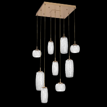 Hammerton CHB0091-09-NB-C-C01-L1 - Vessel 9pc Square Multi-Pendant-Novel Brass-Clear Blown Glass-Cloth Braided Cord-LED 2700K