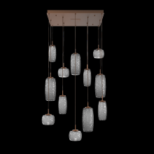 Hammerton CHB0091-12-BB-S-C01-L1 - Vessel 12pc Square Multi-Pendant-Burnished Bronze-Smoke Blown Glass-Cloth Braided Cord-LED 2700K