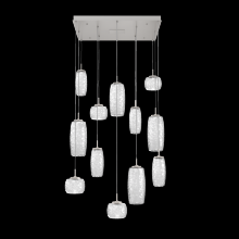 Hammerton CHB0091-12-BS-C-C01-L1 - Vessel 12pc Square Multi-Pendant-Beige Silver-Clear Blown Glass-Cloth Braided Cord-LED 2700K