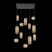 Hammerton CHB0091-12-MB-B-C01-L3 - Vessel 12pc Square Multi-Pendant-Matte Black-Bronze Blown Glass-Cloth Braided Cord-LED 3000K