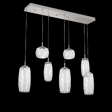 Hammerton PLB0091-07-BS-C-C01-L3 - Vessel 7pc Linear Multi-Pendant-Beige Silver-Clear Blown Glass-Cloth Braided Cord-LED 3000K