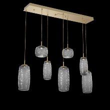 Hammerton PLB0091-07-GB-S-C01-L3 - Vessel 7pc Linear Multi-Pendant-Gilded Brass-Smoke Blown Glass-Cloth Braided Cord-LED 3000K