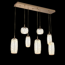 Hammerton PLB0091-07-NB-A-C01-L3 - Vessel 7pc Linear Multi-Pendant-Novel Brass-Amber Blown Glass-Cloth Braided Cord-LED 3000K