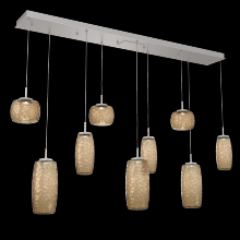 Hammerton PLB0091-09-BS-B-C01-L1 - Vessel 9pc Linear Multi-Pendant-Beige Silver-Bronze Blown Glass-Cloth Braided Cord-LED 2700K