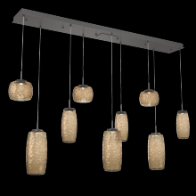 Hammerton PLB0091-09-GP-B-C01-L3 - Vessel 9pc Linear Multi-Pendant-Graphite-Bronze Blown Glass-Cloth Braided Cord-LED 3000K