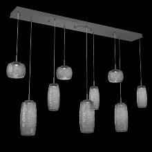 Hammerton PLB0091-09-GP-S-C01-L1 - Vessel 9pc Linear Multi-Pendant-Graphite-Smoke Blown Glass-Cloth Braided Cord-LED 2700K