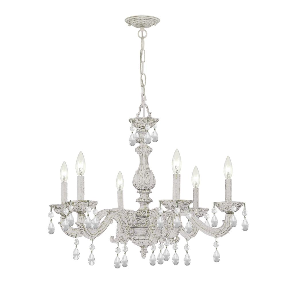 Paris Market 6 Light Swarovski Strass Crystal Antique White Chandelier