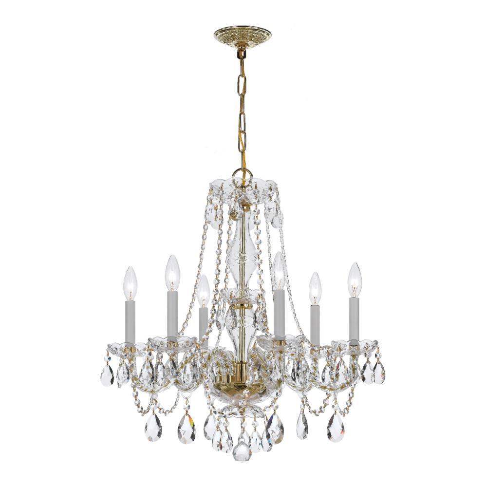 Traditional Crystal 6 Light Swarovski Strass Crystal Polished Brass Chandelier