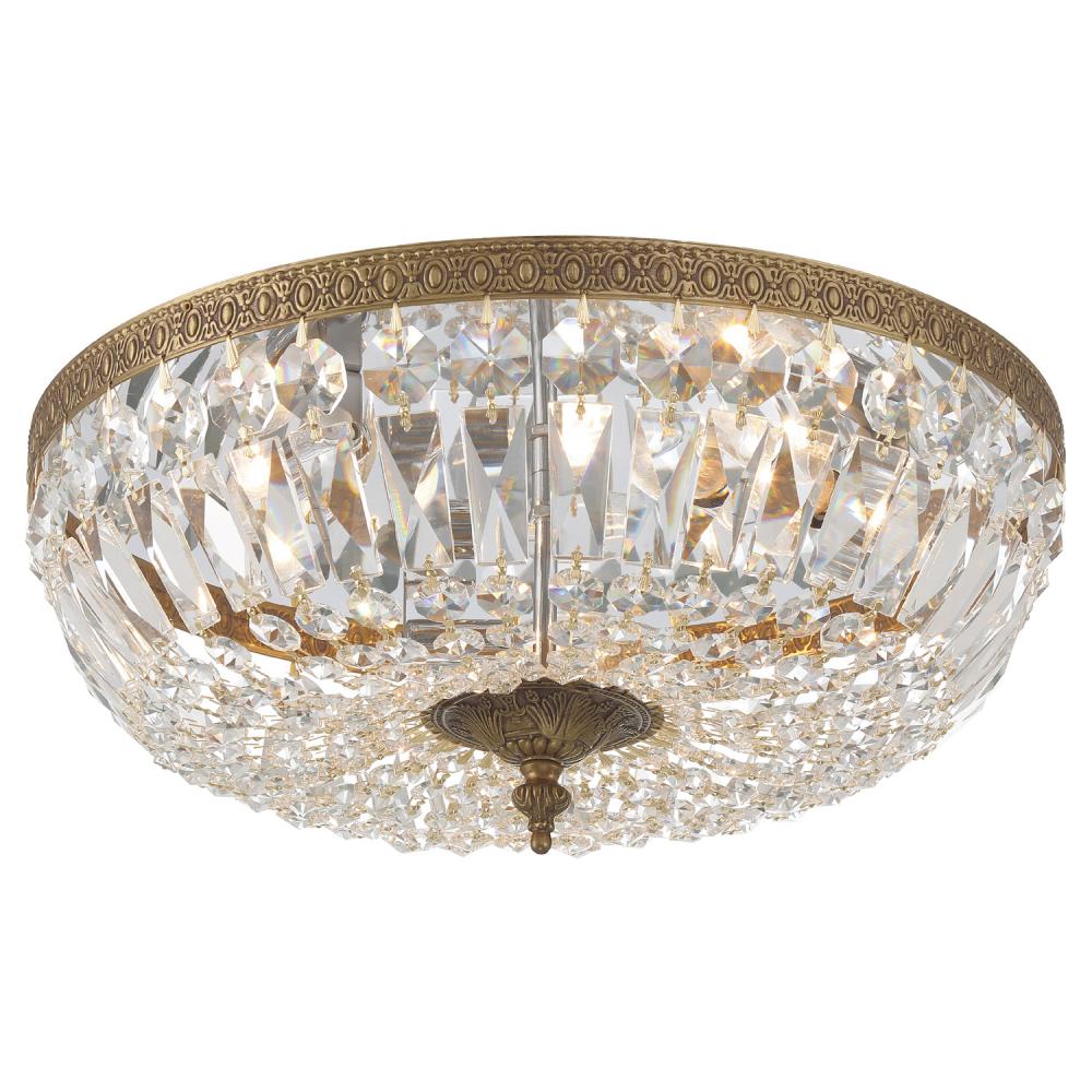 Crystorama 3 Light Swarovski Strass Crystal Olde Brass Flush Mount