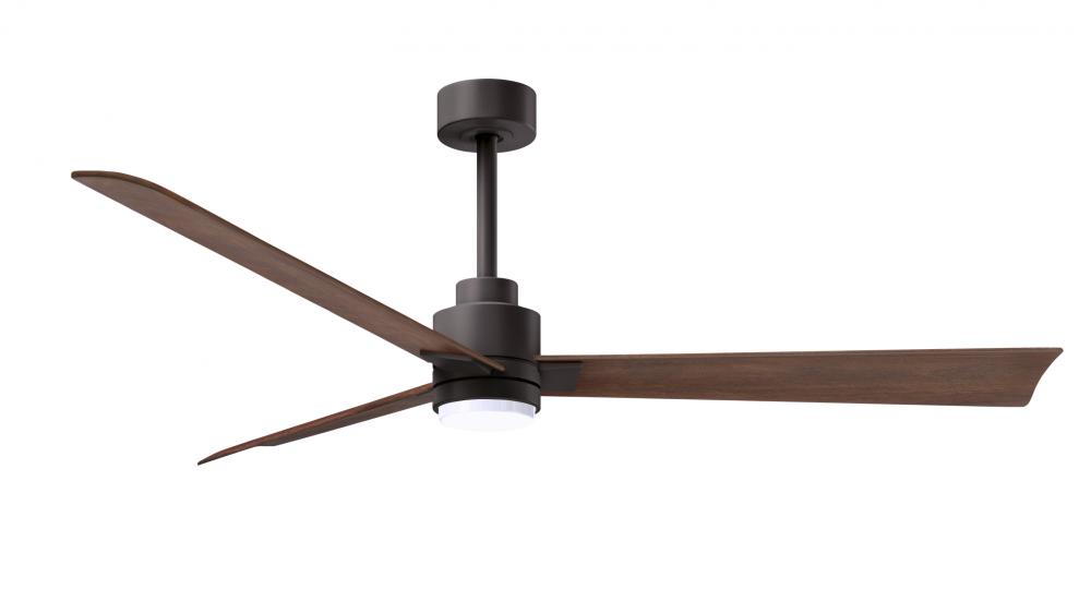 Alessandra 3-blade transitional ceiling fan in textured bronze finish with walnut blades. Optimize