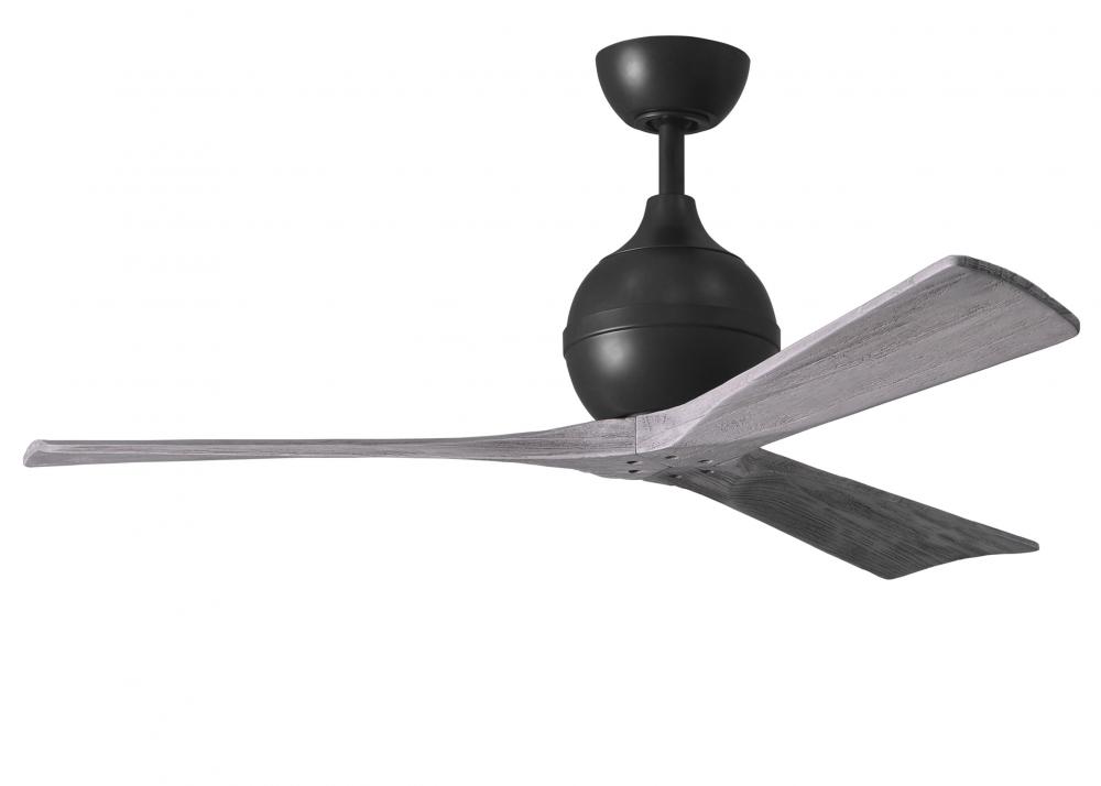 Irene-3 three-blade paddle fan in Matte Black finish with 52" solid barn wood tone blades.