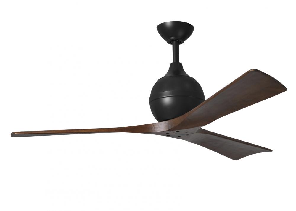 Irene-3 three-blade paddle fan in Matte Black finish with 52" solid walnut tone blades.