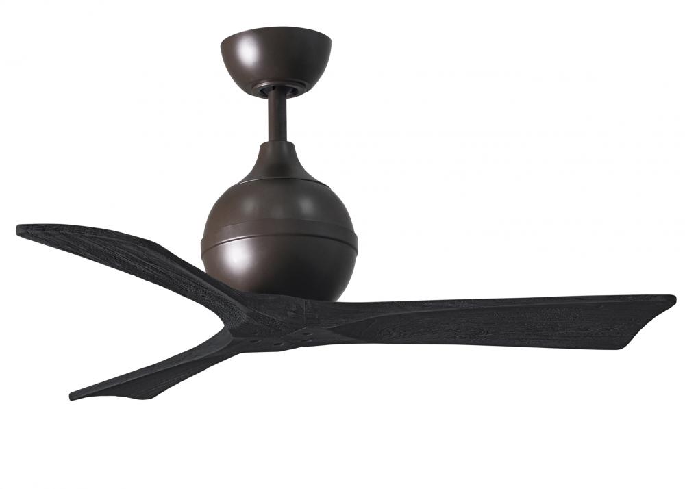 Irene-3 three-blade paddle fan in Textured Bronze finish with 42" gray ash tone blades.