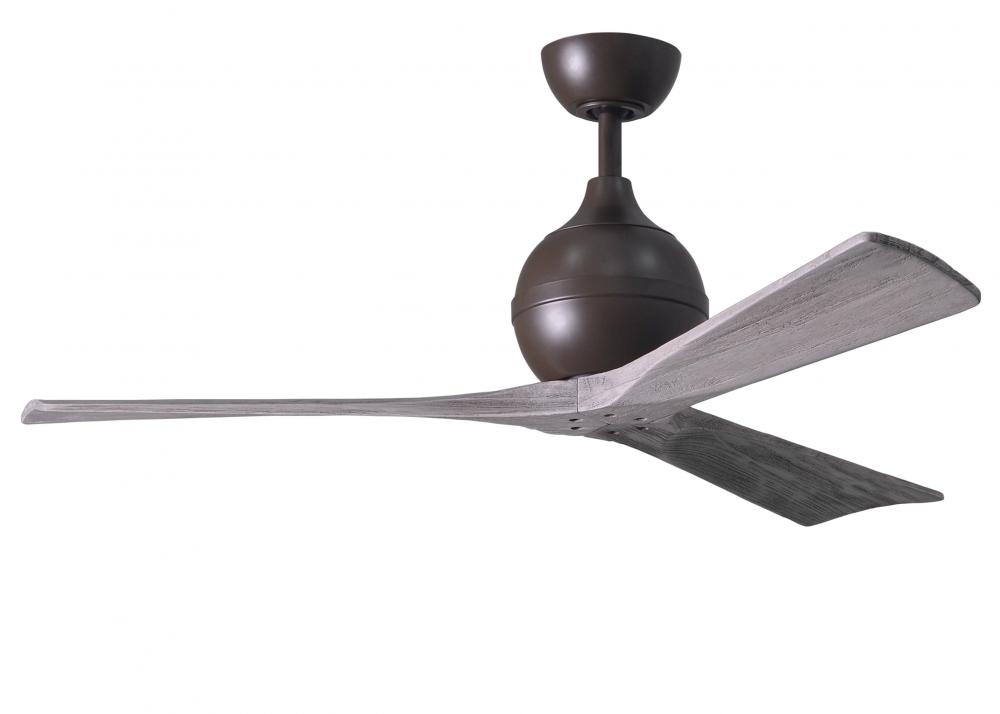 Irene-3 three-blade paddle fan in Textured Bronze finish with 52" solid barn wood tone blades.