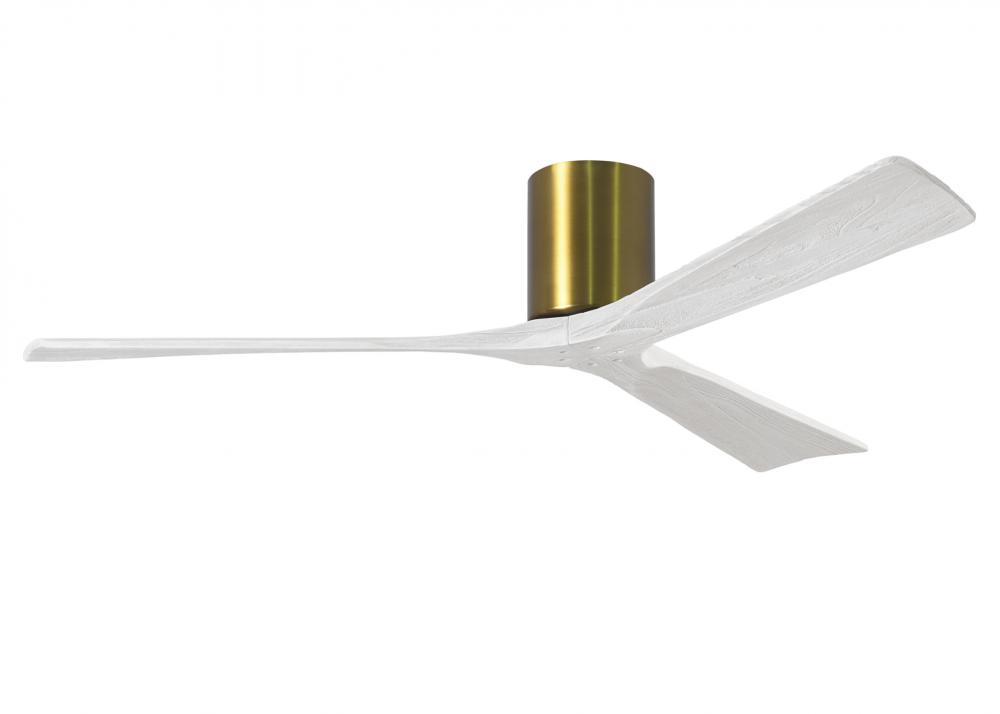 Irene-3H three-blade flush mount paddle fan in Brushed Brass finish with 60” solid matte white w