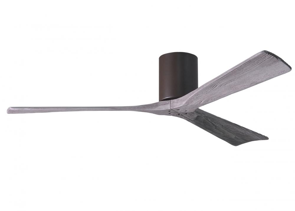 Irene-3H three-blade flush mount paddle fan in Textured Bronze finish with 60” solid barn wood t