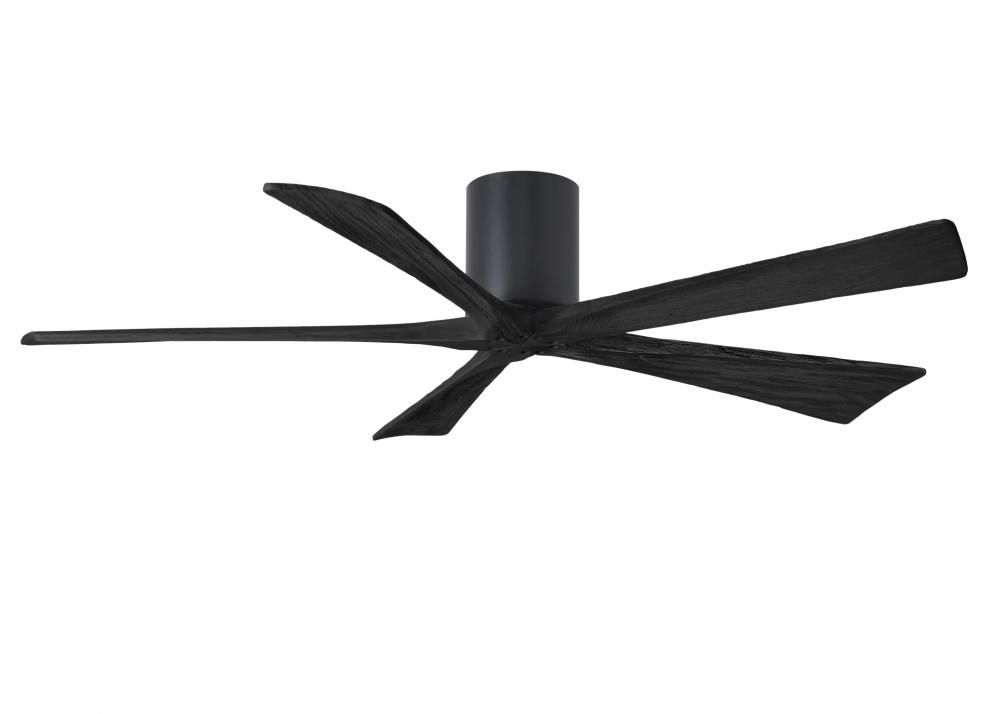 Irene-5H three-blade flush mount paddle fan in Matte Black finish with 60” Light Maple tone blad