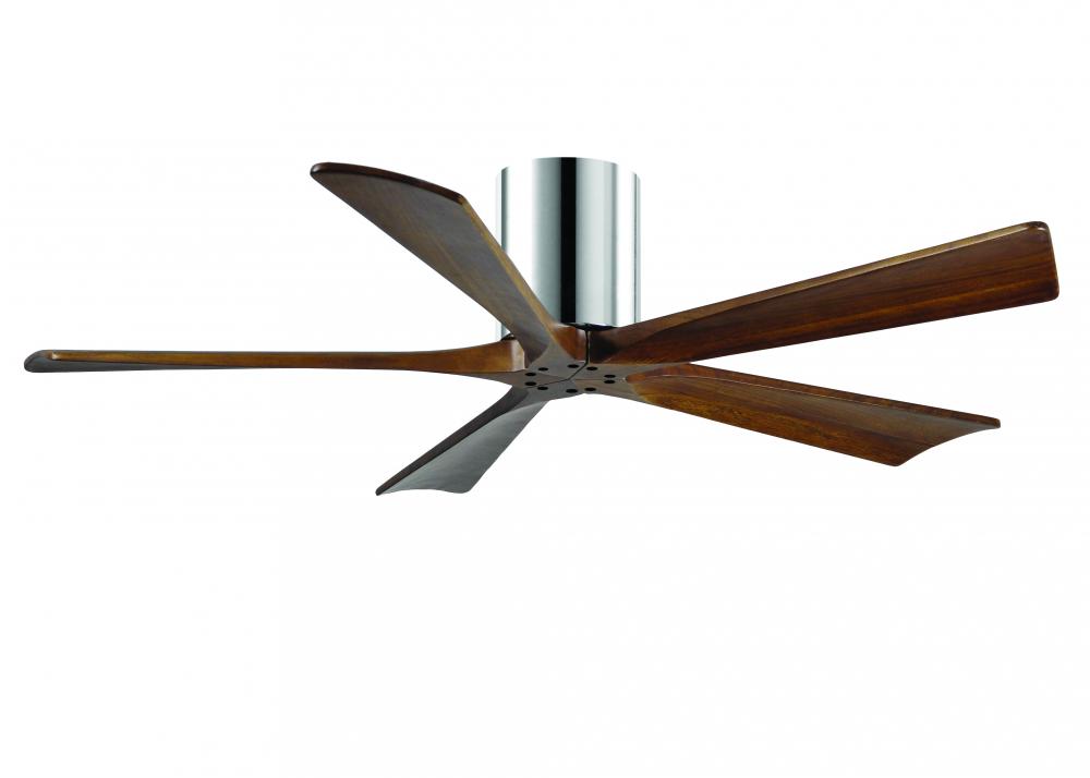 Irene-5H five-blade flush mount paddle fan in Polished Chrome finish with 52” solid walnut tone
