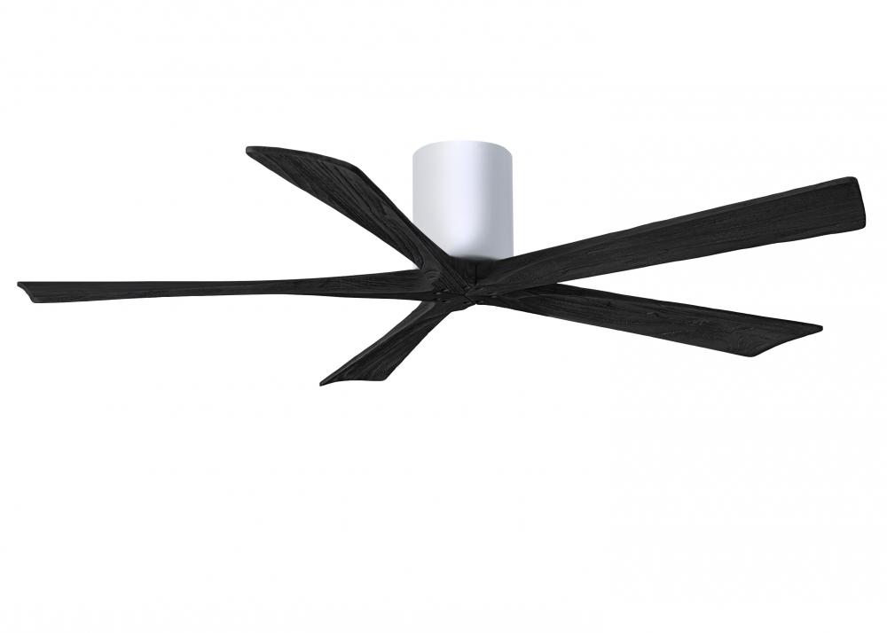 Irene-5H five-blade flush mount paddle fan in Gloss White finish with 60” solid matte black wood