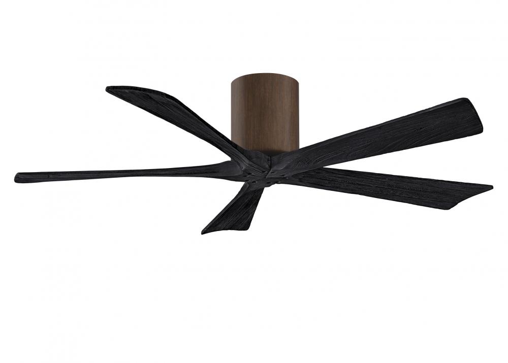 Irene-5H five-blade flush mount paddle fan in Walnut finish with 52” solid matte black wood blad