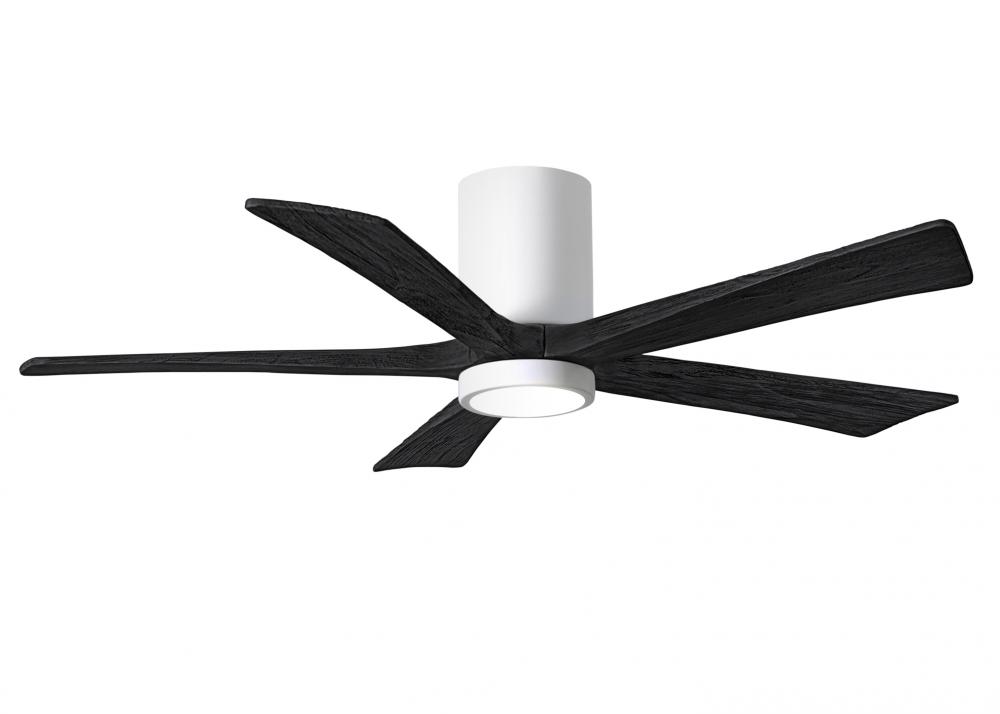 IR5HLK five-blade flush mount paddle fan in Gloss White finish with 52” solid matte black wood b