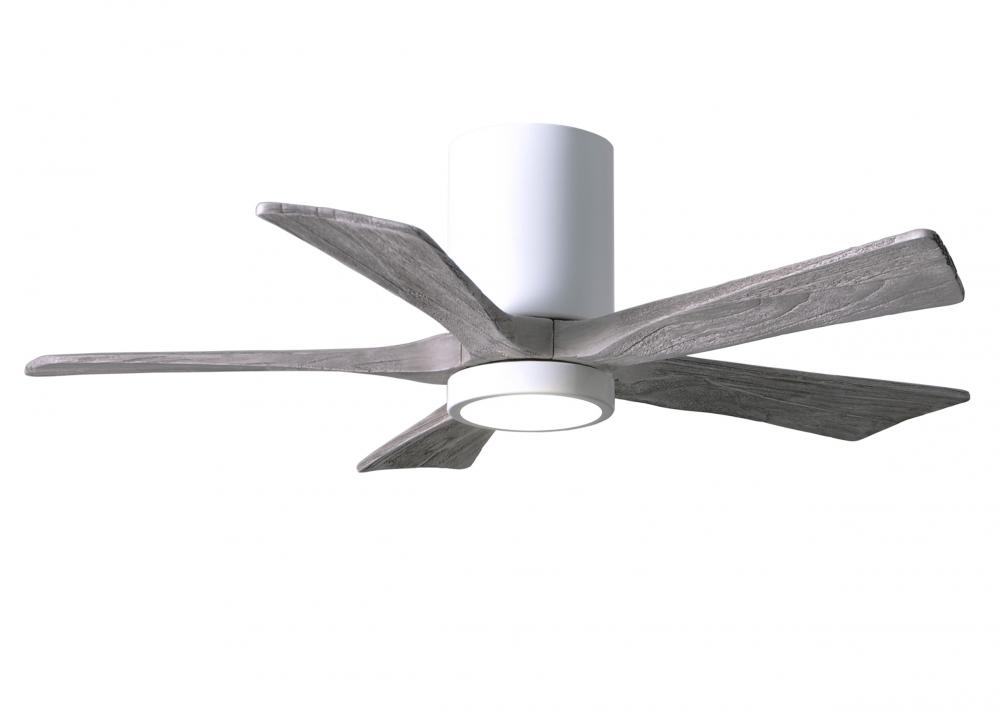 IR5HLK five-blade flush mount paddle fan in Gloss White finish with 42” solid barn wood tone bla