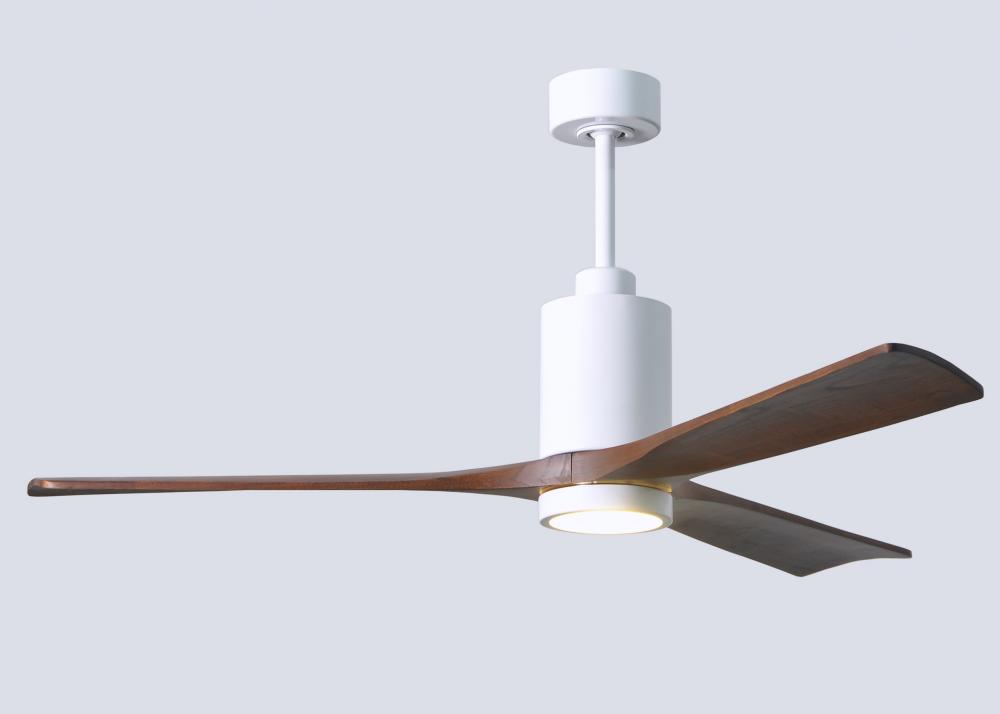 Patricia-3 three-blade ceiling fan in Gloss White finish with 60” solid walnut tone blades and d