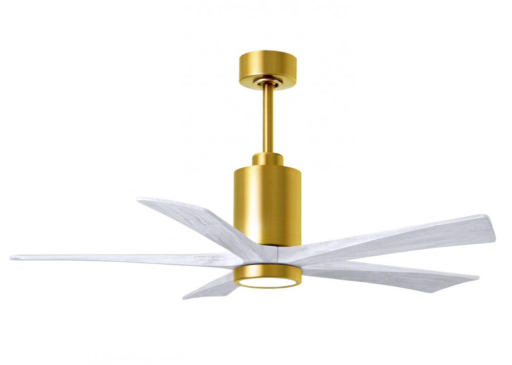 Patricia-5 five-blade ceiling fan in Brushed Brass finish with 52” solid matte white wood blades