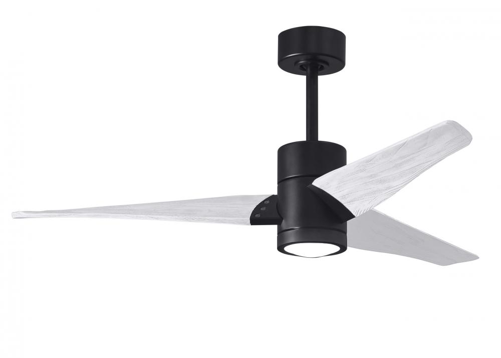 Super Janet three-blade ceiling fan in Matte Black finish with 52” solid matte white wood blades