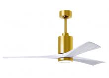 Matthews Fan Company PA3-BRBR-MWH-60 - Patricia-3 three-blade ceiling fan in Brushed Brass finish with 60” solid matte white wood blade