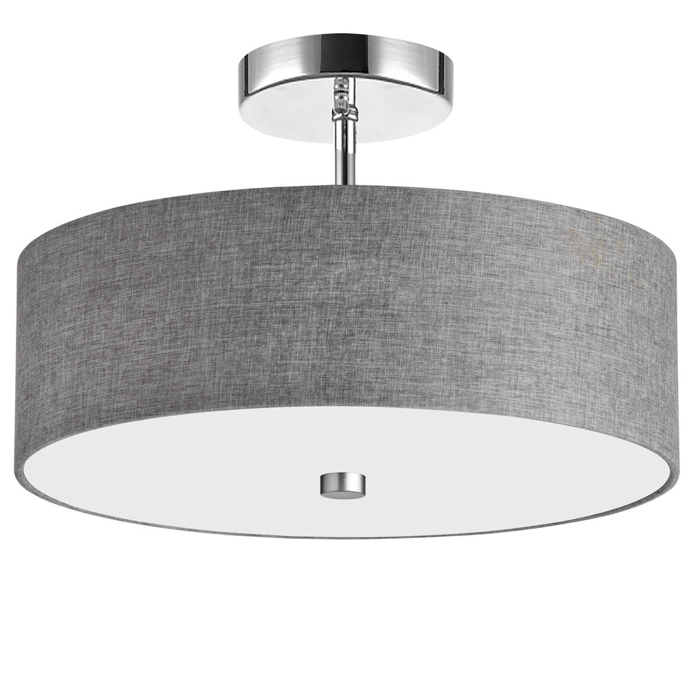 3 Light Incandescent Semi Flush Polished Chrome Finish with Grey Shade