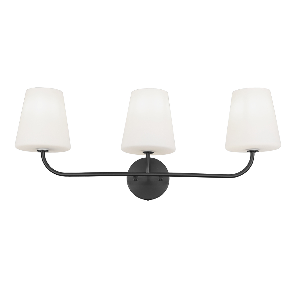 3 Light Incandescent Vanity Matte Black with White Opal Glass