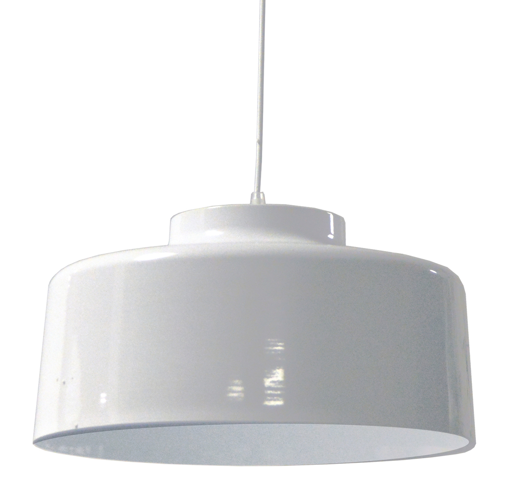 1LT Incandescent Metal Pendant, White Finish