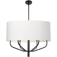  ELN-306C-MB-790 - 6 Light Incandescent Pendant, Matte Black w/ White Fabric Shade