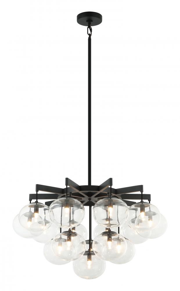 16 LT 32" DIAM "BULBUS" MATTE BLACK/CEILING CLEAR GLASS CHANDELIER LED G9 LED 10W