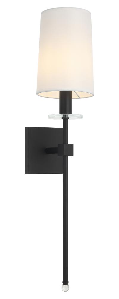 1 LT 5.9"W "FAIRBURN" MATTE BLACK WALL SCONCE / FABRIC SHADE E12 10W LED