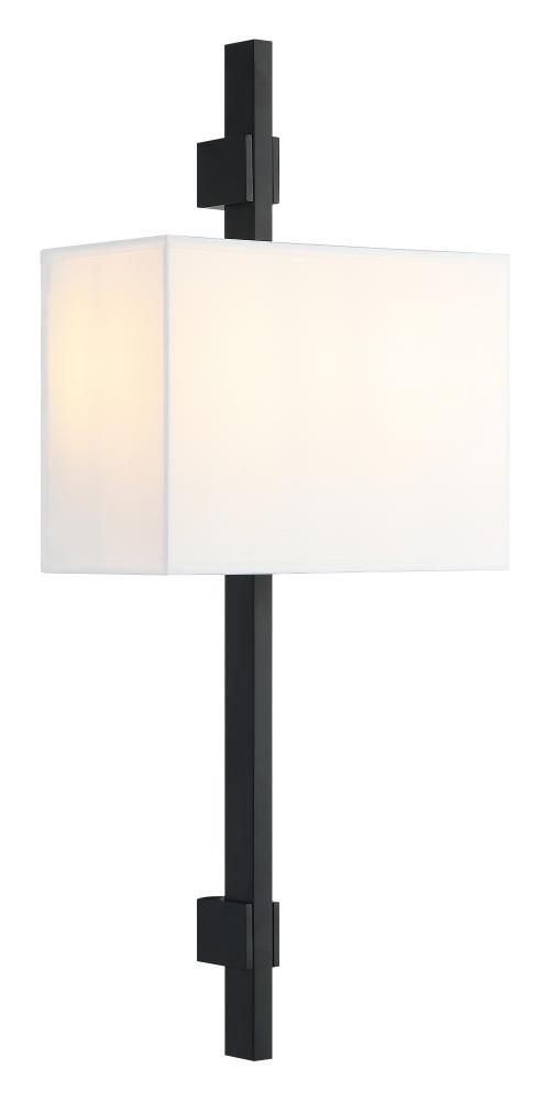 2 LT 10"W "BADGLEY" W WHITE FABRIC SHADE MATTE BLACK WALL SCONCE E12 LED 10W