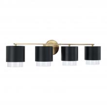 Capital Canada 153041RK-549 - 4-Light Cylindrical Metal Vanity in Matte Black with Matte Brass Interior and Seeded Glass