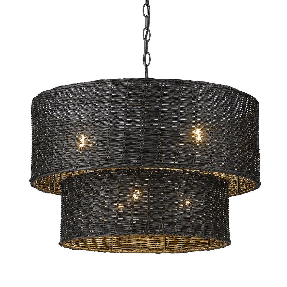 Erma 6 Light Chandelier in Matte Black and Black Wicker