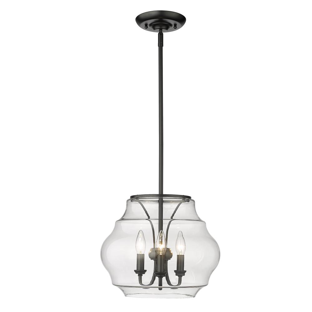 Annette BLK 3 Light Pendant in Matte Black with Clear Glass Shade