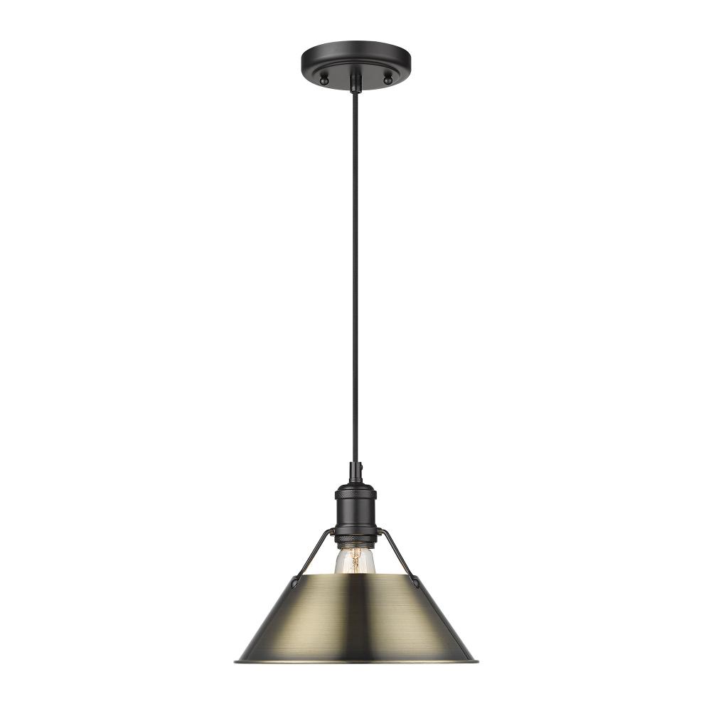 Orwell 10&#34; Wide Medium Pendant in Matte Black with Aged Brass