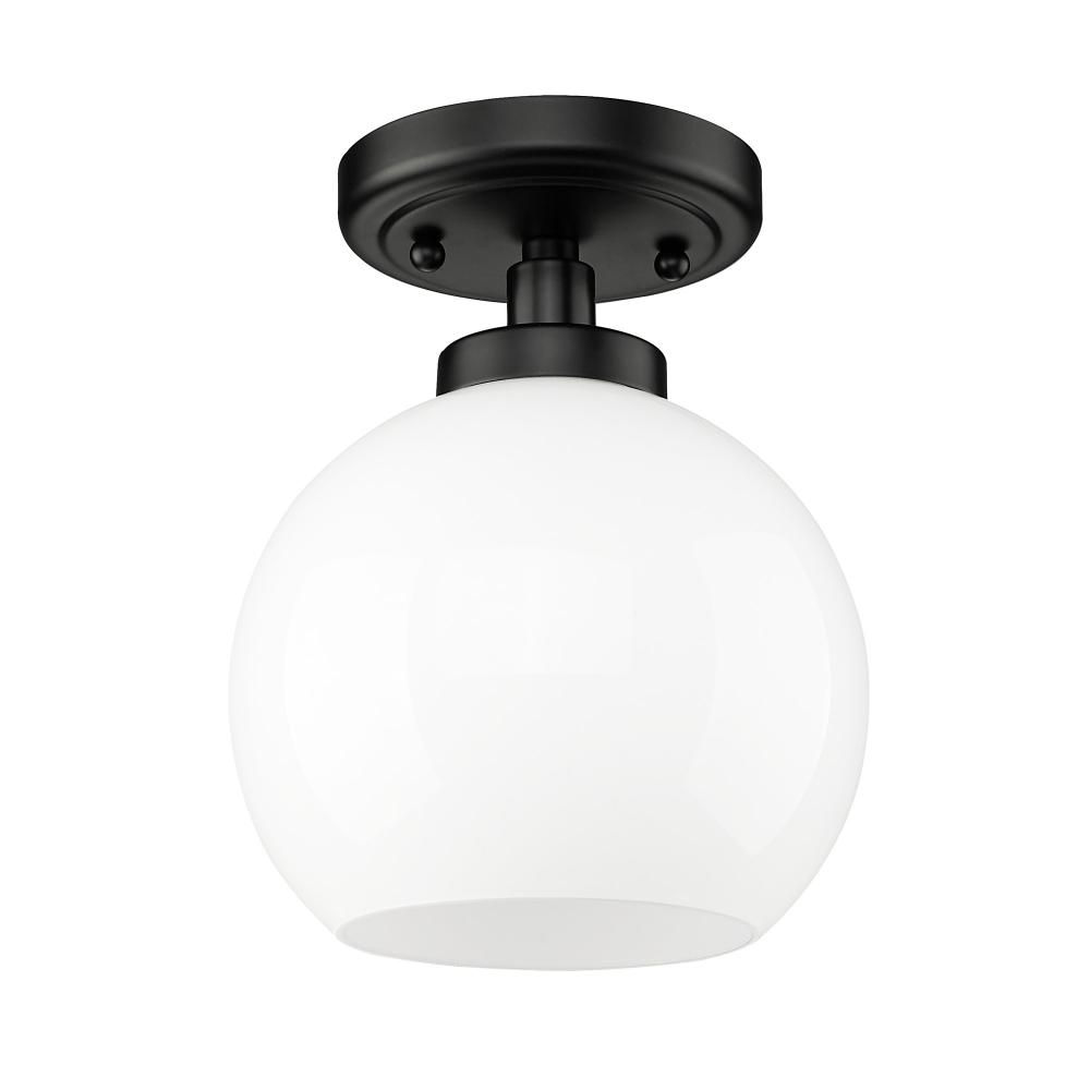 Galveston BLK Flush Mount in Matte Black with Vintage Milk Glass Shade