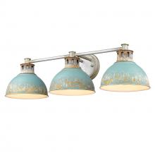 Golden Canada 0865-BA3 AGV-TEAL - Kinsley 3 Light Bath Vanity in Aged Galvanized Steel with Teal Shade