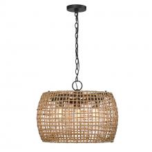 Golden Canada 1067-O3P NB-MAW - Piper 3 Light Pendant - Outdoor in Natural Black with Maple All-Weather Wicker Shade